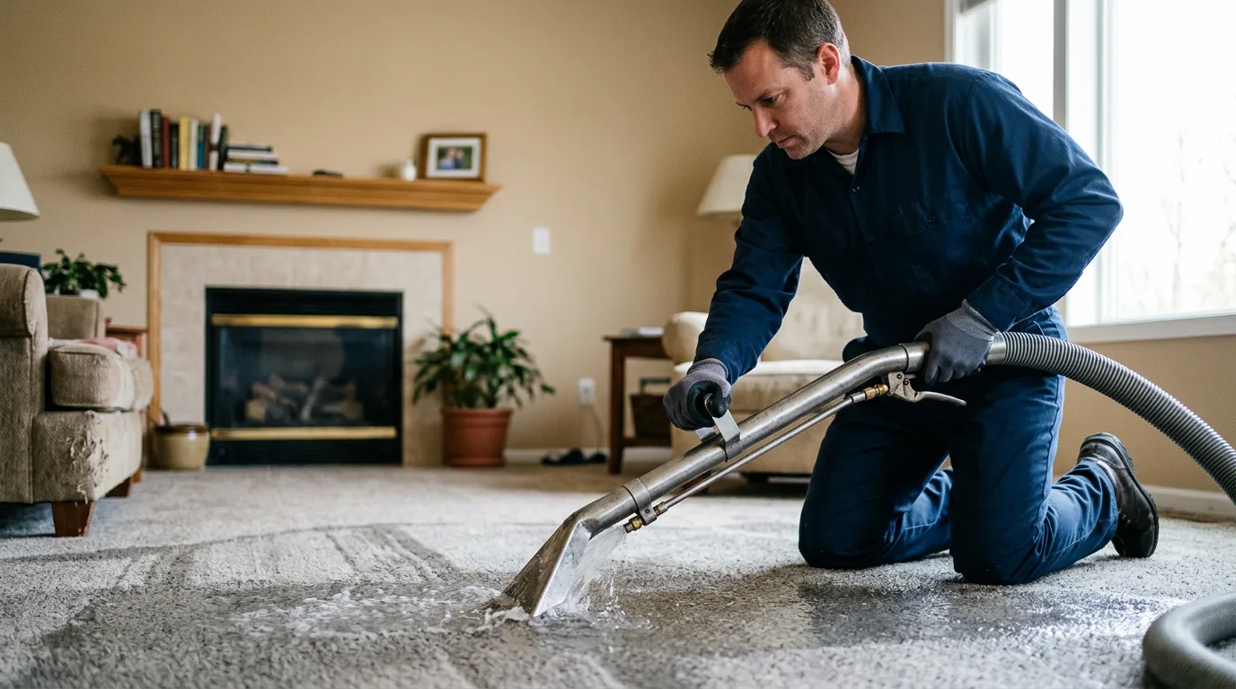 Water damage restoration technician working near Muldoon, TX